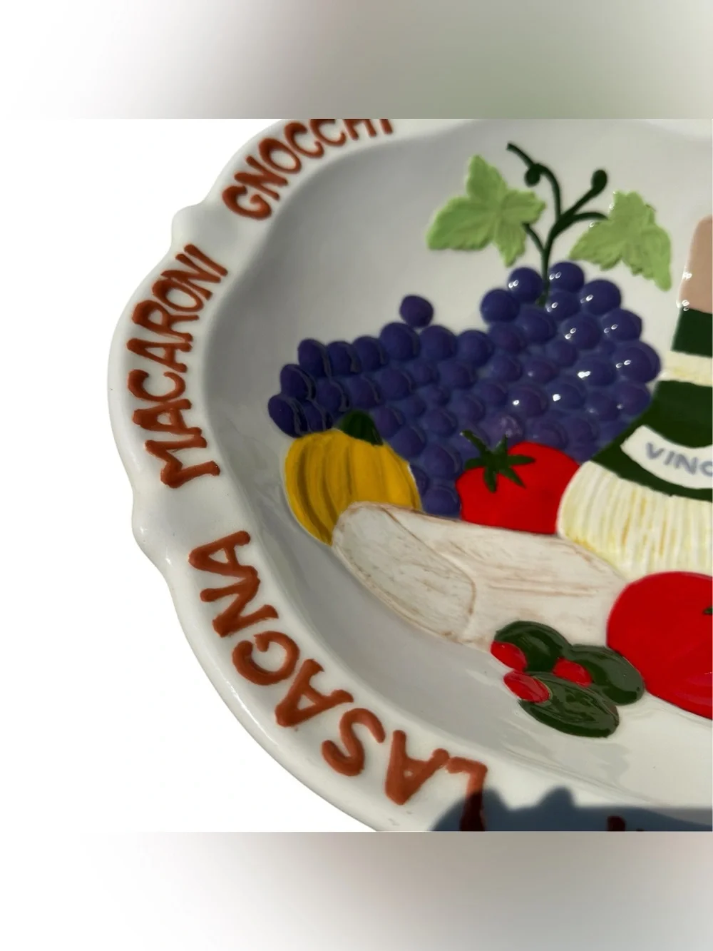 Hand Painted Italian Pasta Serving Bowl 13” Grapes Wine Tuscan Kitchen Decor
